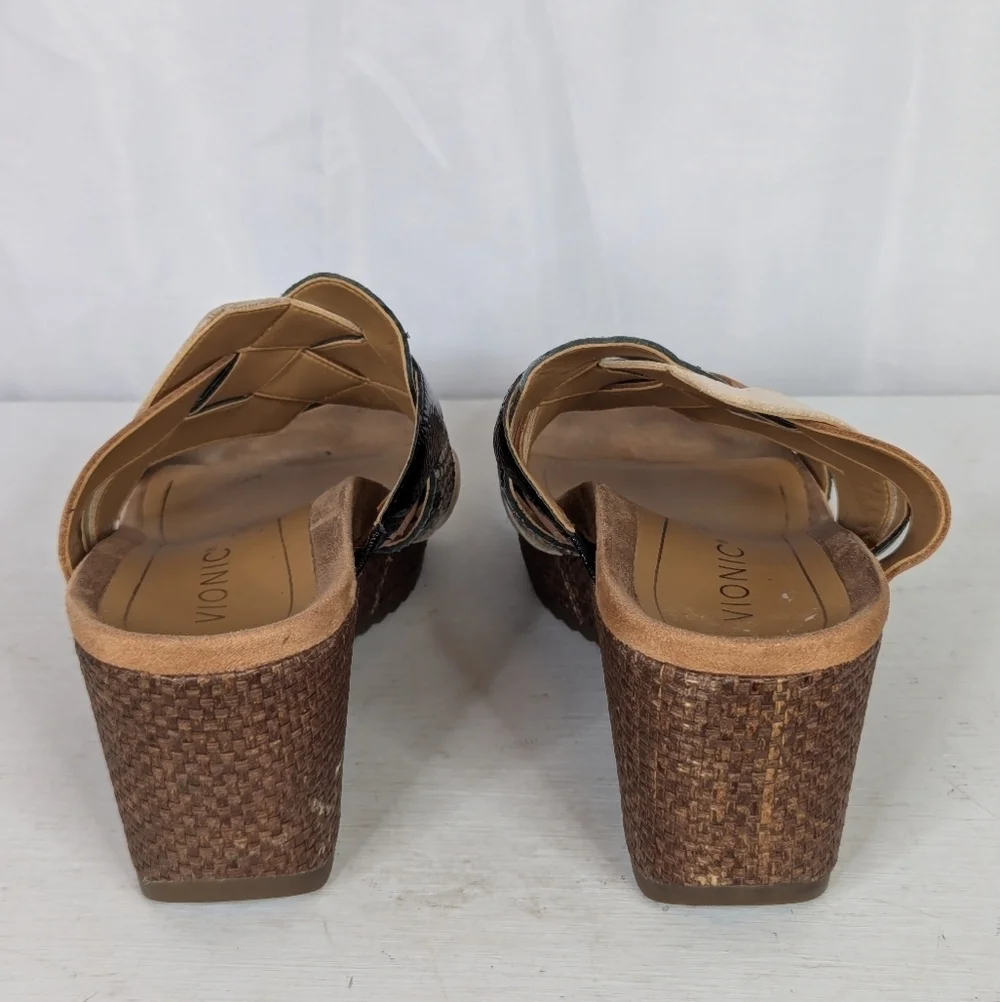 Vionic Tara Ray Snakeskin Leather Wedge Slide Sandals Heels - Size - Picture 4 of 7